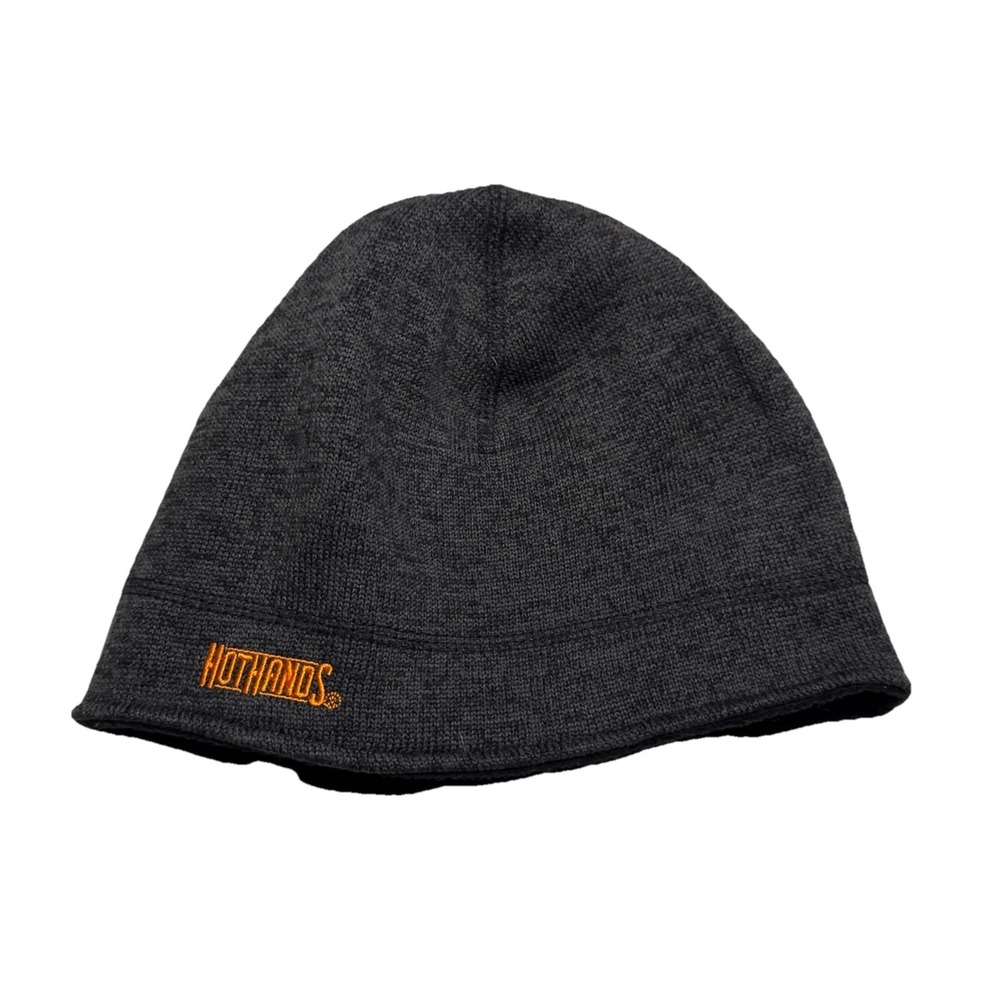 HotHands Beanie Hat Mens Charcoal Gray Fleece Lined Knit Skull Cap Winter Warm